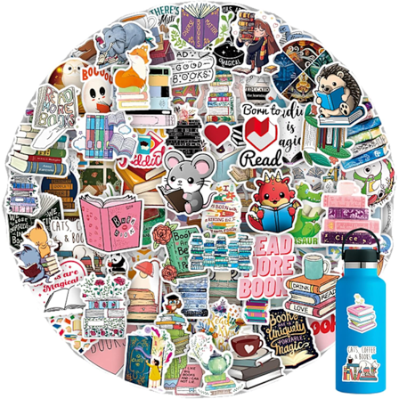 100 läs-stickers, presenter till bokälskare, vattentäta vinyldekaler passar för laptops, vattenflaskor, datorer, mobilskal