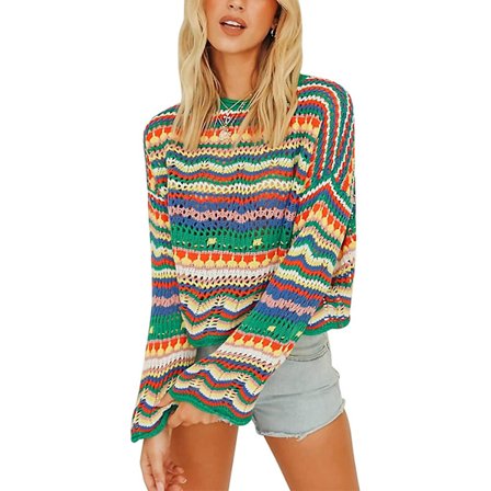 Heklet, hul strikket genser for kvinner, crop tops, langermet genser, cropped