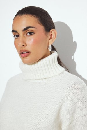 NA-KD - Strikket genser i ullblanding med rullekrage - Oversize Genser - Offwhite - XL