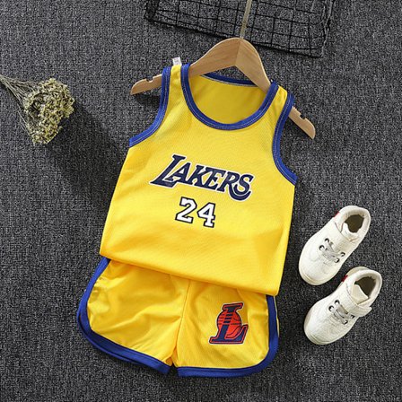 Baskettröja Training Suit Kits Tank Top Shirt + Shorts Set Gul LAKERS 24 60-72 Månader