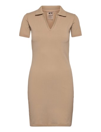 Ribbed Seamless Polo Dress Beige Aim ́n