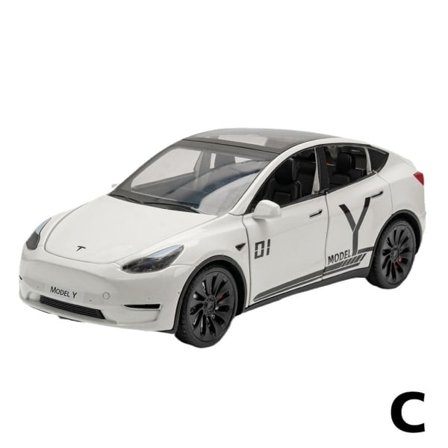 Lekebil i legering for Tesla Model Y, støpt modell Y med lyd og lys, hvit