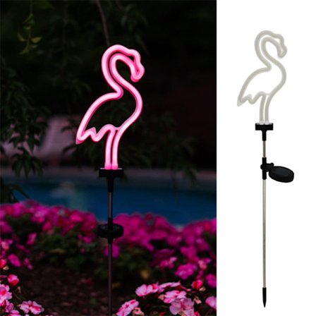 2 stk. Pink Neon Flamingo Solcelle Have Lamper Udendørs Sol Sti Lamper Kompatibel Med Plæne Gård Stier