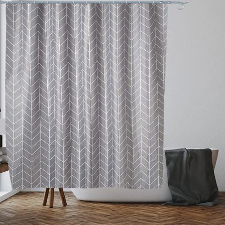 Grå Zig Zag Duschdraperi Anti-Mögel, Mögelresistent | Storlek 180x180 cm (71 x 71 tum) | Vattenavvisande Tyg | 100% Polyester