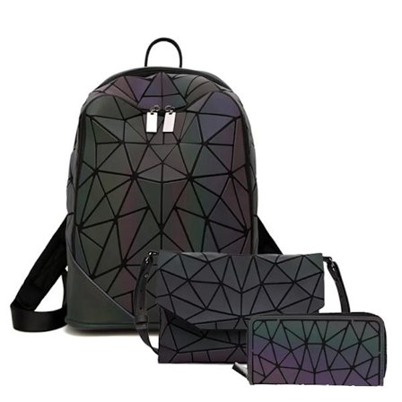3 st Set Dam Holografisk Ryggsäck Luminous Ladies Skolryggsäck Ryggsäckar för Tonårsflickor Rucksack Clutch Axelväska~05793