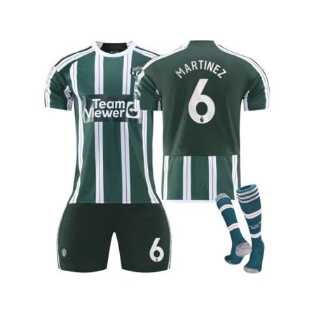 (2023/24 Manchester United Borta #6 Martinez Fotbollströja Kit för barn Vuxna Vit Svart 37