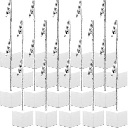 20 st Place Card Holder Cube Fotoclipshållare med Alligator Clip Träbas Memo Bordnummerhållare Kortvisningsställ för Kontor (FMY)