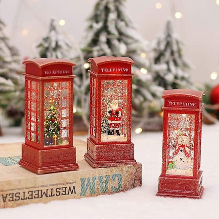 3 Lysende Julemands Telefonboks Figurer – Sne Bordpynt