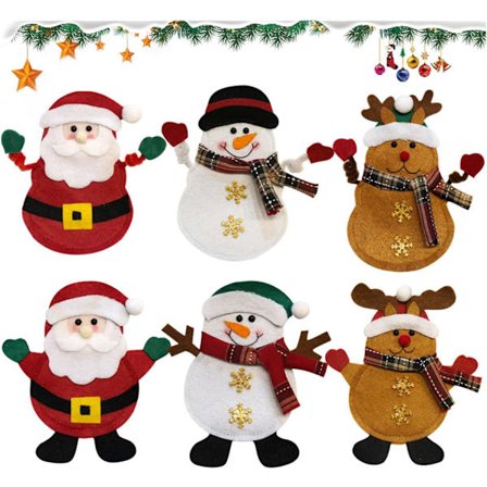 6 stk/sett Bestikkholder Jul, Julenissen Snømann