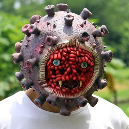 1 st läskig Halloween-mask, virusmask nyhet Halloween-kostym latex huvudfestdekoration