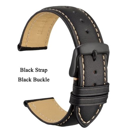 Äkta Läder Klockarmband 14 mm 16 mm 18 mm 19 mm 20 mm 21 mm 22 mm 23 mm 24 mm Ersättningsarmband för Män Kvinnor Svart-Svart-A 18mm