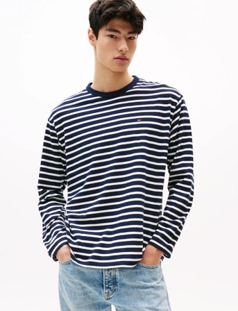 Tommy Jeans Tjm Reg Sflag Breton Stripe Ls - Navy - XXL