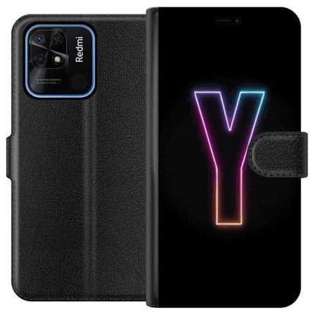 Kompatibel Tegnebogsetui til Xiaomi Xiaomi Redmi 10C Minimalistisk neonbogstav Y i farveskiftende lys mod sort baggrund
