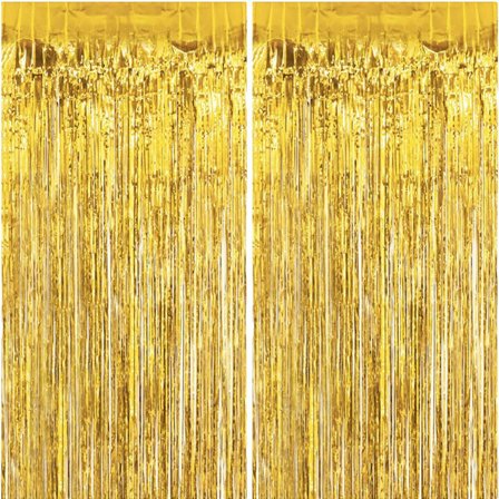 Metalliske glimmergardiner, folie frynsegardiner, gylden festfotobaggrund, fødselsdagsdekoration