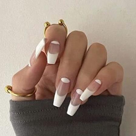 Fransk kista tryck på naglar för kvinnor glansigt omslag lösnaglar Ballerina Nail Art Diy Akryl Fake Nail Tips Stick On Nails 24st