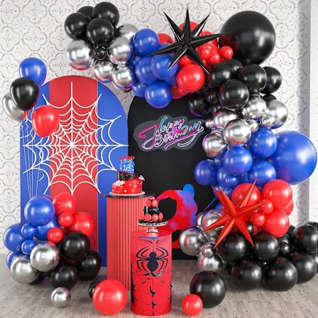 Röd Blå Svart Ballongbåge Kit, Spiderman Ballongbåge Kit, Röda Blå och Svarta Ballonger Spiderman Tema Festdekorationer, Spiderman Ballongbåge för