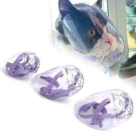 3-pack Kattmunkorg Transparent Munkorg Katt Andningsbar Huv mot Bitande och Tuggande