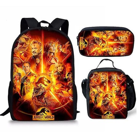3 st/ set 16 tum Jurassic World Ryggsäck Kindergarten Bokväska Barn Start Skola Present Ryggsäck+lunchväska+pennväska