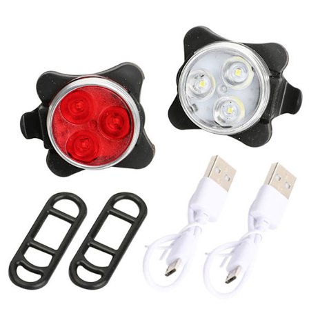 USB-genopladelig LED-cykellampe med 4 faste/blinkende tilstande (rød l