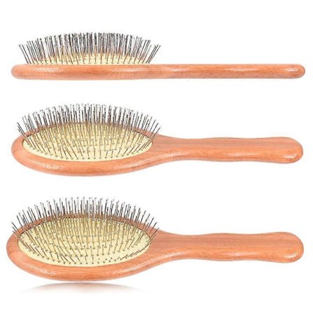 Trähårborste med stålpinnar, hårborste för hårbottenmassage, förbättrar hårets hälsa, träpaddel för att reda ut håret