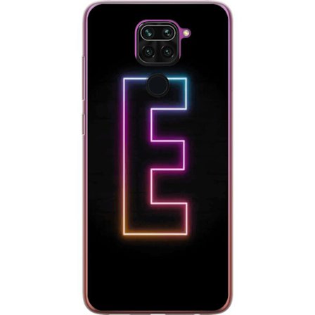 Kompatibel Mobilcover til Xiaomi Xiaomi Redmi Note 9 Minimalistisk neonbogstav E i lyse farver mod mørk baggrund i moderne og stilren design