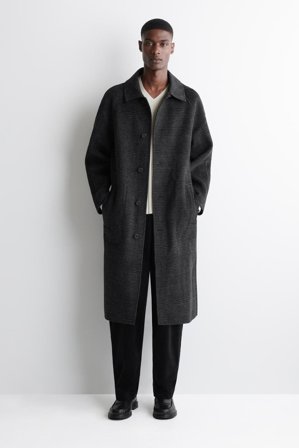 COS Homme Manteau En Laine Réversible À Carreaux/chevrons in Gris