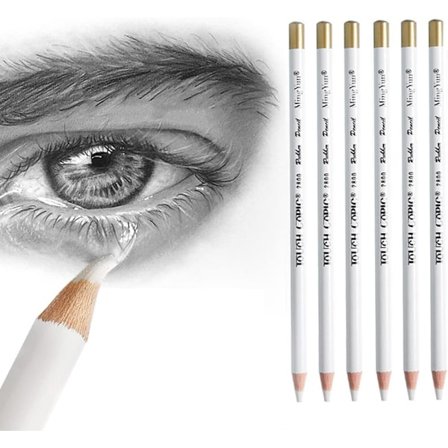 6 stk Viskelærblyanter Sett for Kunstnere, Treblyant Viskeblyant for Kulltegninger, 17,5 cm