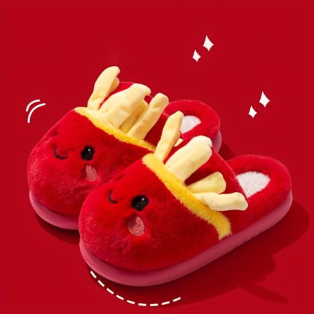 Tilgjengelig i 5 størrelser, Unisex tegneserie pommes frites glad ansikt tøfler med tykke såler for varme