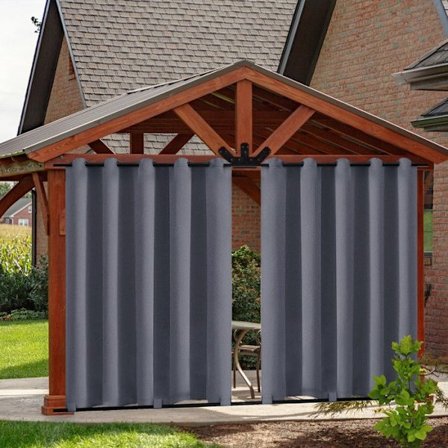 Qelus Paket med 2 utomhus gardiner vattentäta med ögla - Mörkläggande termiska blackout - 132x213cm - Mörkgrå