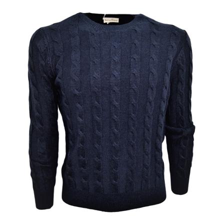 Cashmere Company Cross Stitch Wool Sweater Blå, Herre
