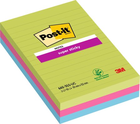 POST-IT Notes SS linjerade 102x152mm Rainbow - Lyreco - Kontorsmaterial - Notes och Post-It - Notes - Extra sticky