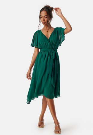 Goddiva - Flutter Chiffon Midi Dress - Green