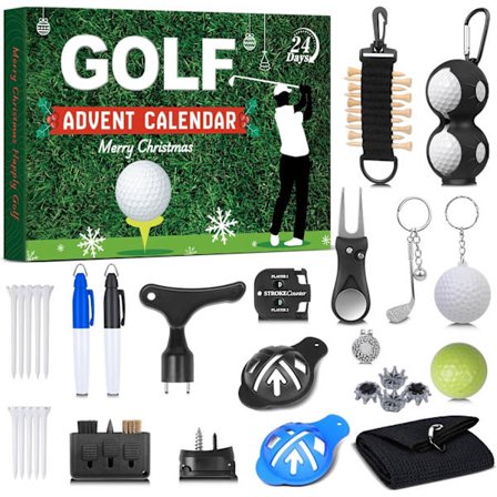 Golf Adventskalender 2025 for menn, 24-dagers julekalender for far, ektemann eller venn med golfballer, tees og ballmarkører