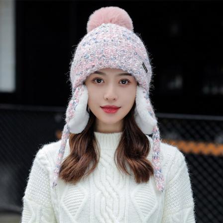 Varme vinterstrikkede lueluer 2022 Høst og vinter Maskinvareetikett Lue i blandede farger kvinner Fleeceforet unisex Pink M