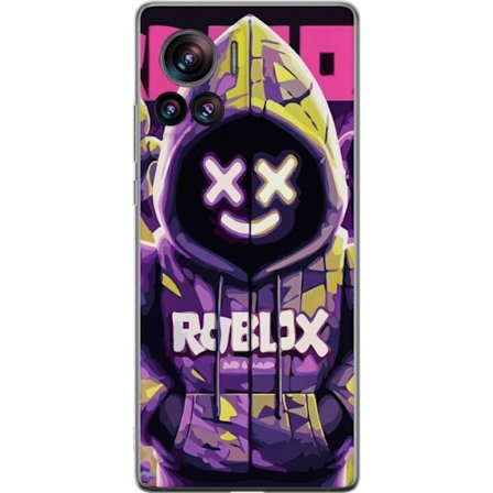 Kompatibelt Mobilskal till Motorola Motorola Edge 30 Ultra Färgstark Roblox-inspirerad huvtröjskaraktär med neonfärger och mask, digital spelillus