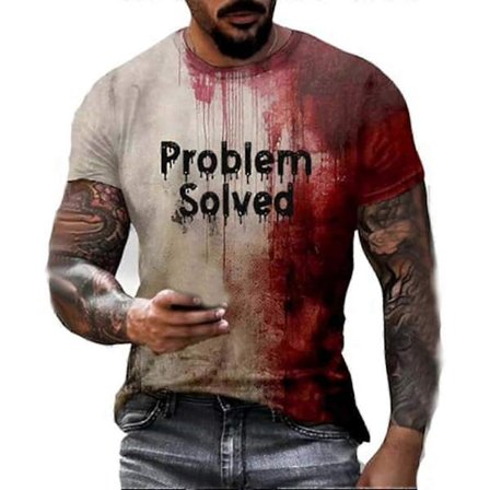 Problem Solved T-shirt Herr Halloween T-shirt Kortärmad Rundhals T-shirt med Blodigt Tryck XL