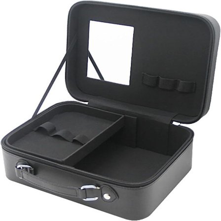 Stor Kosmetikkoppbevaringsboks for reiser, bærbar sminkeorganisator kosmetikkveske med speil svart