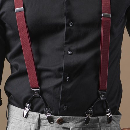 Tirantes de clip finos color burdeos para hombres - Tirantes con clip