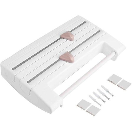 Veggmontert kjøkkenrullholder Plastfolie Sausflaskeoppbevaring Hylle Papirhåndkleholder Stativ Kjøkkenredskaper Plastfoliekutter (Hvit)