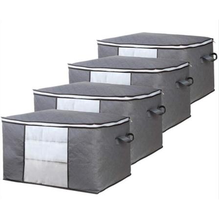 Vävda förvaringsväskor för täcken, kläder och bagage, grå, 60 x 40 x 35 cm, 4 st