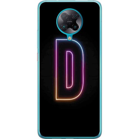 Kompatibel Mobilcover til Xiaomi Xiaomi Poco F2 Pro Minimalistisk neonbogstav D i farveskiftende lys mod sort baggrund i moderne digital design