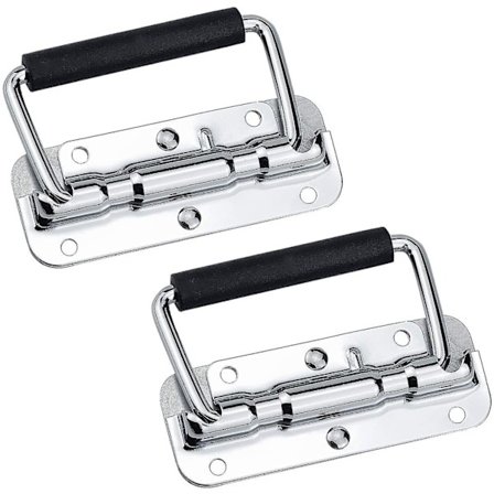 2 Pcs Spring Folding Handle Flight Case Handle Stainless Steel Folding Handle Spring 4 Holes 11 X 4,1 Cm Silver