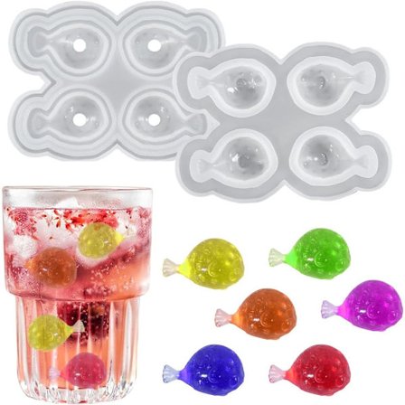 Fiskeformet silikon isbitform, store isbitbrett, lett å løsne isbitbrett for whisky, cocktails, fruktvin, drikker