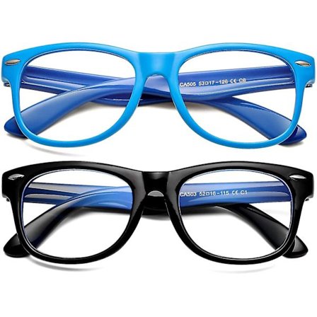 2-pakning blålysblokkerende briller for barn, gutter og jenter, mot øyestress og hodepine, uknuselig ramme, alder 3-12