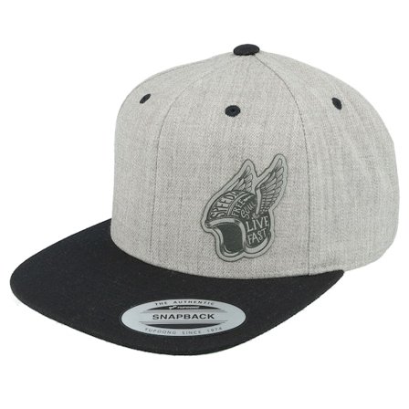 Born To Ride - Grey snapback Czapka Z Daszkiem - Live Fast Helmet Grey Patch Heather Grey/Black Snapback @ Hatstore