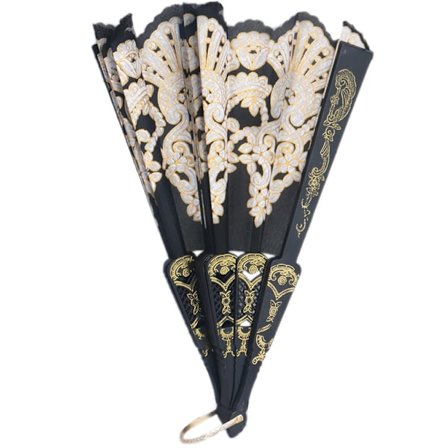 Svart spansk stil Dansfest Bröllop Spets Silk Folding Hand Held Flower Fan
