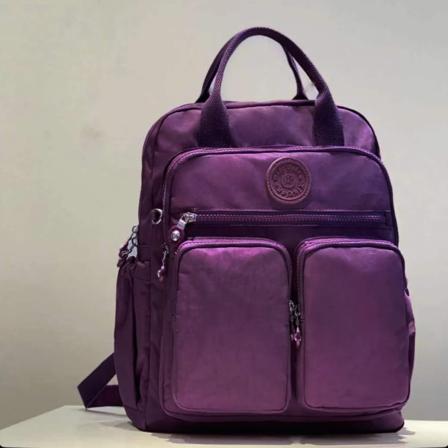 Mode Damryggsäck Vattentät Nylon Mjukt Handtag Solid Multi Pocket Travel Zipper Dam Skolväska Thick purple 11.4x3.9x14.6inches