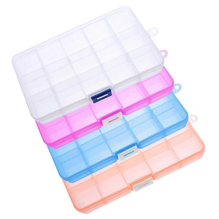 4 stk. Klar Plast 15 Rum Smykke Organizer Divider Container Opbevaringsboks til Washi Tape Smykker Makeup Markører Kunstforsyninger og Klistermærke[D]