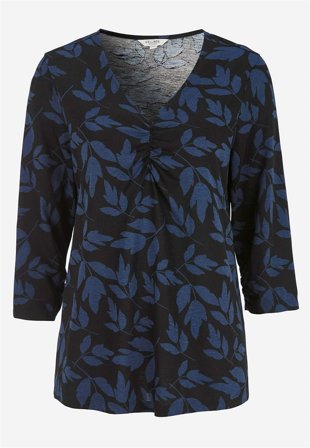 Cellbes of Sweden - Jerseytop med rynkedetaljer i sort / blå / mønstret til damer i størrelse 38/40
