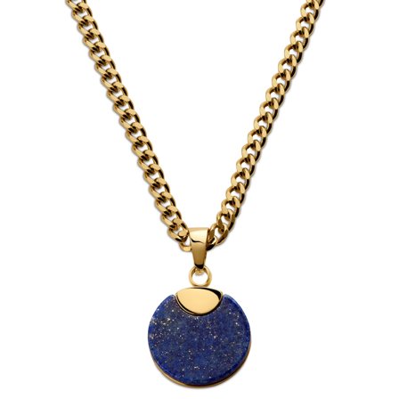 Cruz | Náhrdelník zlaté barvy s kulatým lapisem lazuli pro muže - Ocelové řetízky